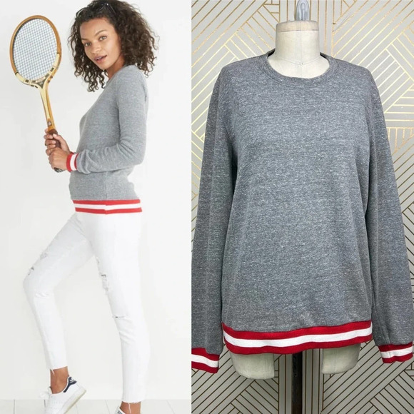 Marine Layer Jenny Crew Sweatshirt in Gray Red Stripe Size US Large - Picture 1 of 12